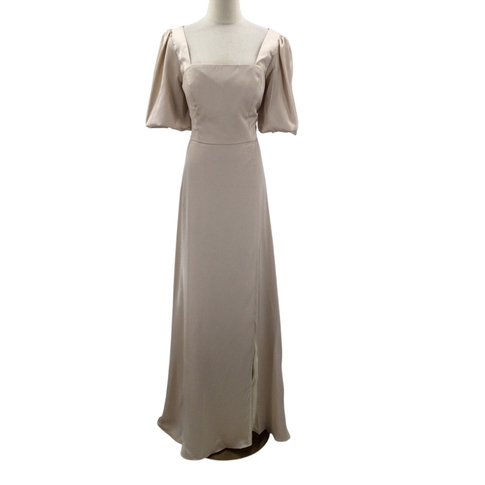 AW BRIDAL 0 XS champagne Etta Satin Prom Party A-line Maxi Dress New B30